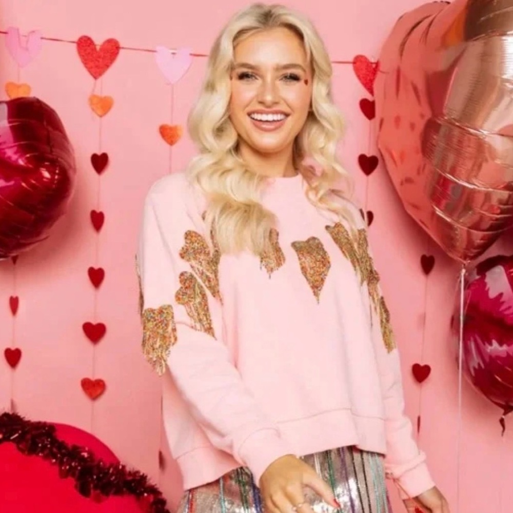 Queen of Sparkled Peach Rhinestone Embellished Fringe Sweatshirt